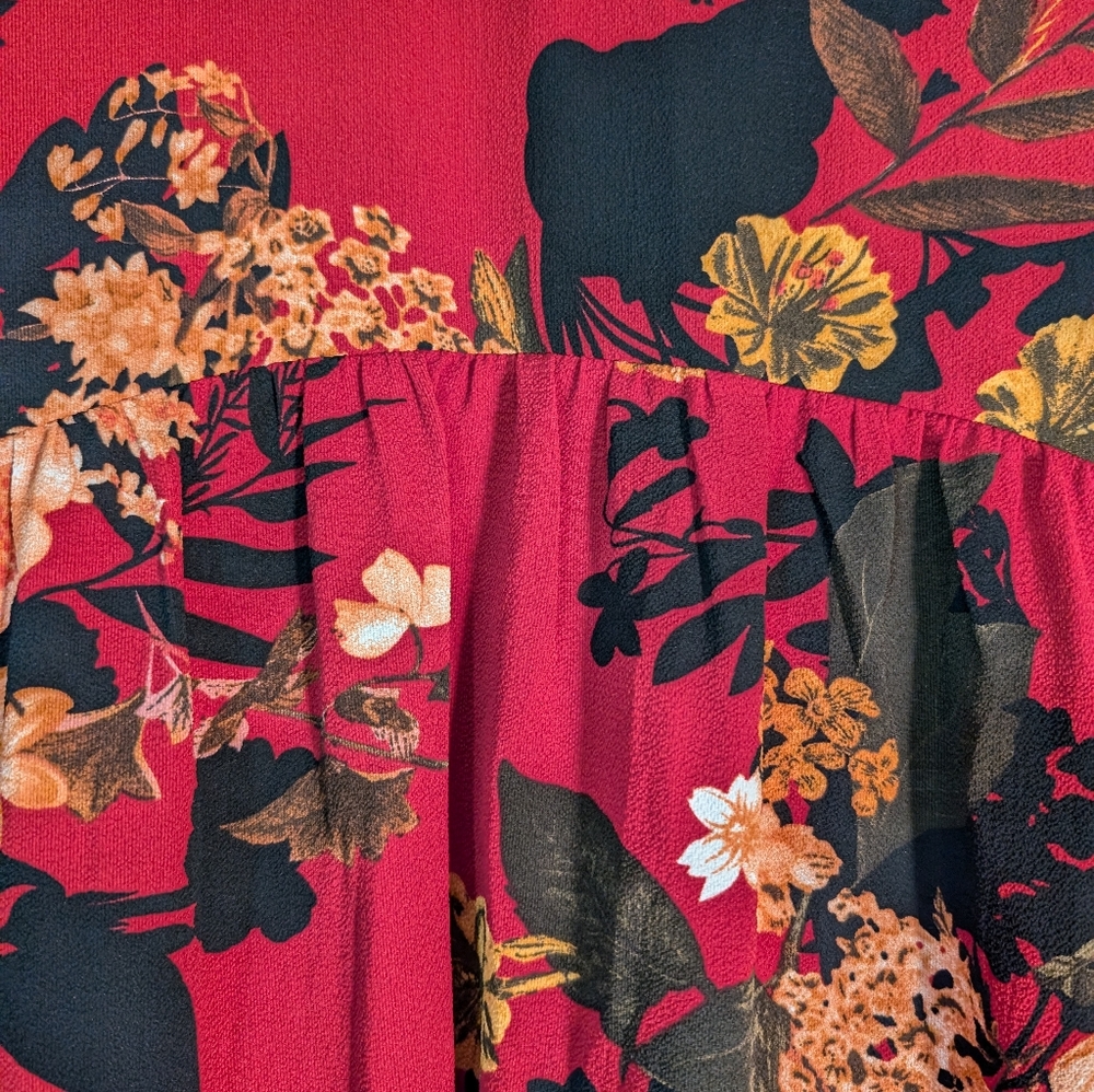 JODIFL Red Floral Bell Sleeve Dress Size L - Picture 2 of 7